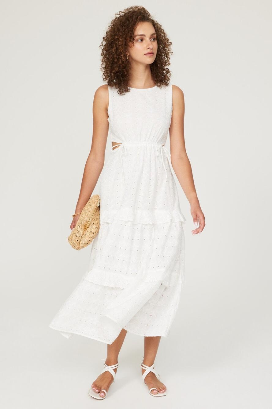 SLATE & WILLOW White Lace Eyelet Sleeveless 100% Cotton Midi Dress Size Medium